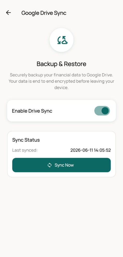 Fiyex Google Drive Sync Settings Screen