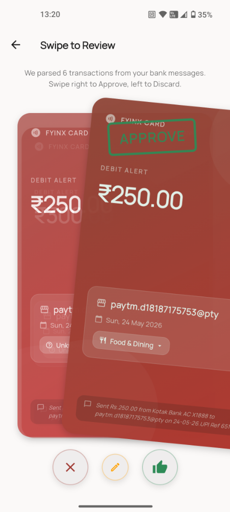 Fiyex Swipe to Review Bank SMS Alerts